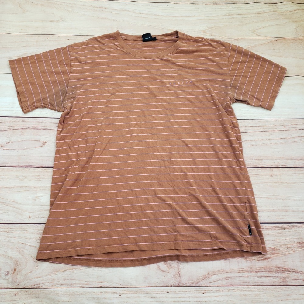 Rusty Shirt Mens‎ Extra Large Striped Brown White Short Sleeve Casual Surfing